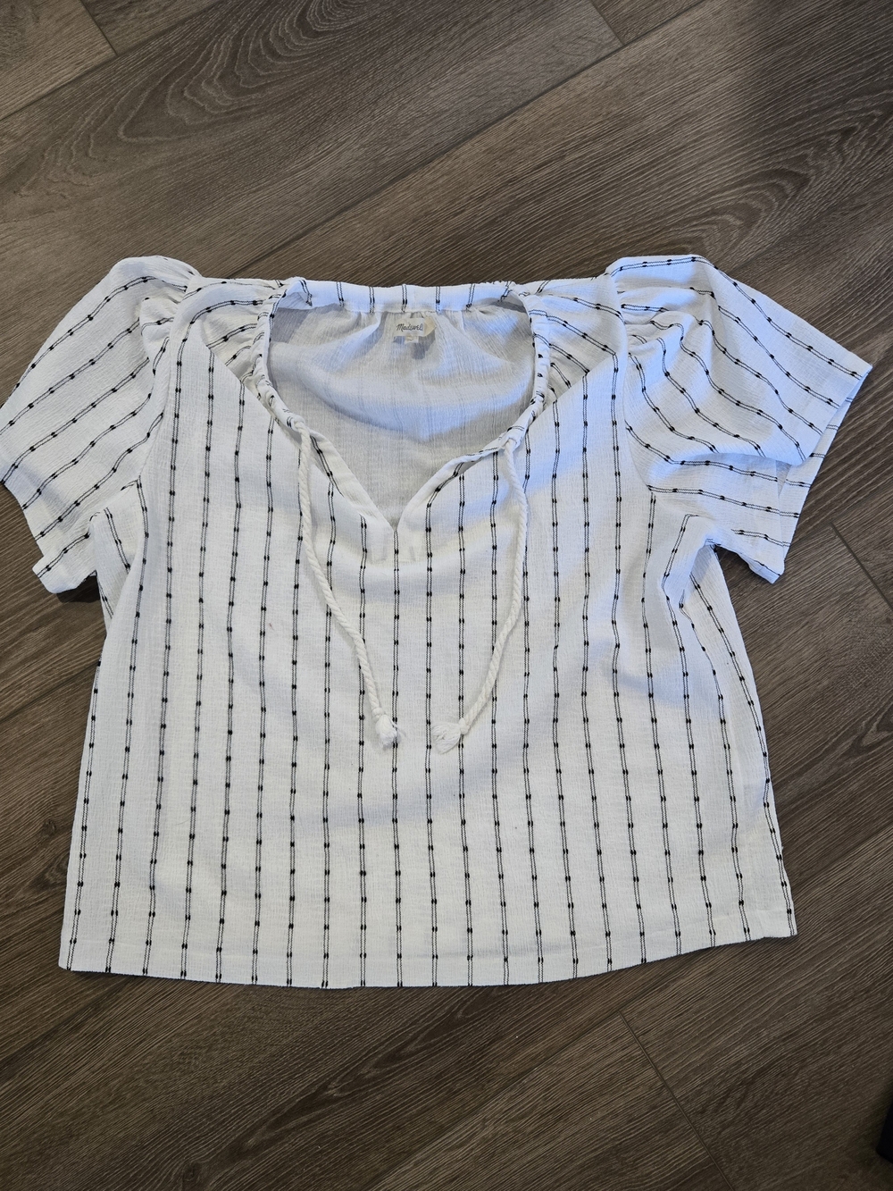 Madewell White Short-Sleeve Striped Tie-Front Top